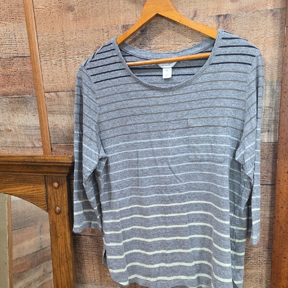 Christopher & Banks Heather Gray Striped Long Sleeve Top